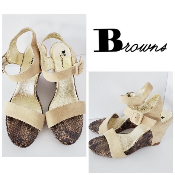 BROWNS Metallic Snakeskin Suede Wedges - Picture 1 of 6